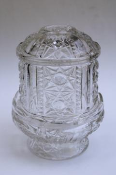 catalog photo of vintage clear glass fairy lamp, Indiana glass Stars and Bars pattern 