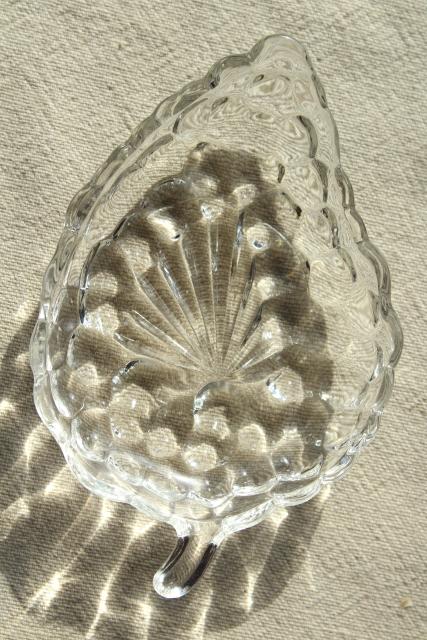 photo of vintage clear glass grape shape dishes, small nut bowls or butter pat plates bunches of grapes #5