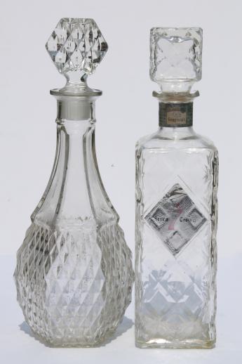 photo of vintage clear glass liquor bottles, poor man's crystal Jim Beam decanters lot #12