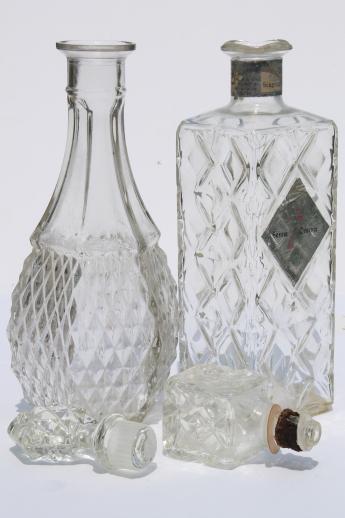 photo of vintage clear glass liquor bottles, poor man's crystal Jim Beam decanters lot #13