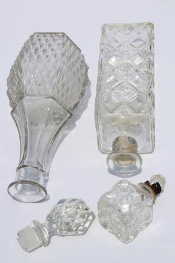 photo of vintage clear glass liquor bottles, poor man's crystal Jim Beam decanters lot #14