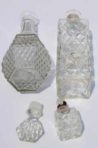 photo of vintage clear glass liquor bottles, poor man's crystal Jim Beam decanters lot #15