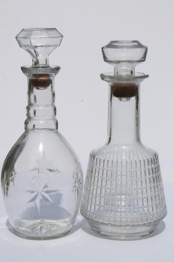 photo of vintage clear glass liquor bottles, poor man's crystal Jim Beam decanters lot #16