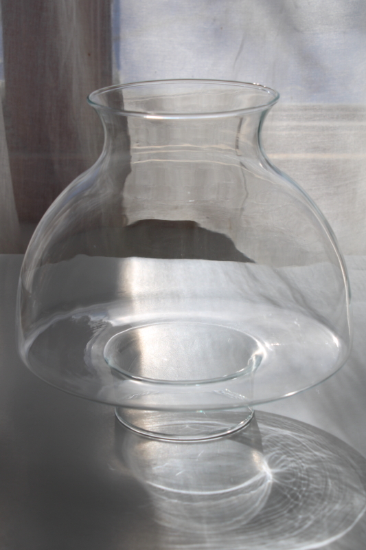 photo of vintage clear glass one piece hurricane chimney w/ shade shape, replacement oil lamp shade #1