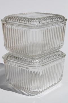 catalog photo of vintage clear glass refrigerator boxes, over proof dishes for leftovers & make ahead meals