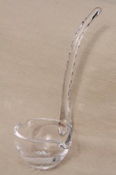 catalog photo of vintage clear glass sauce ladle or small punch ladle w/ double spouted bowl