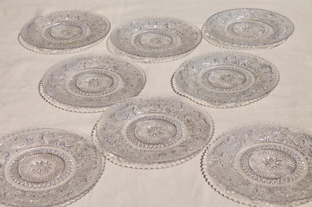 photo of vintage clear sandwich glass salad plates, Duncan & Miller pattern set of 8 #2