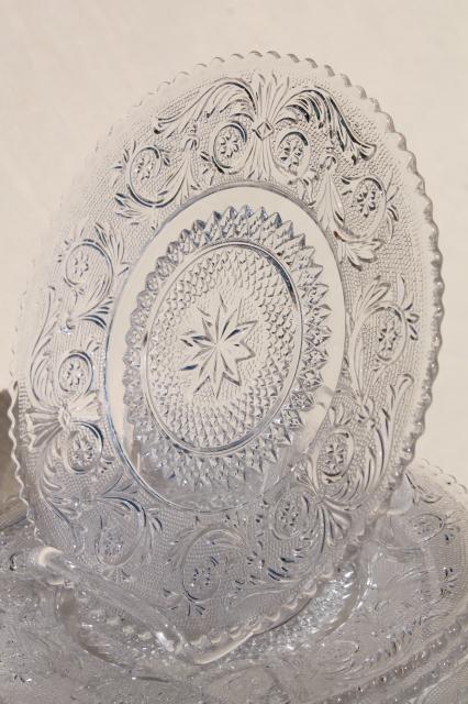 photo of vintage clear sandwich glass salad plates, Duncan & Miller pattern set of 8 #4