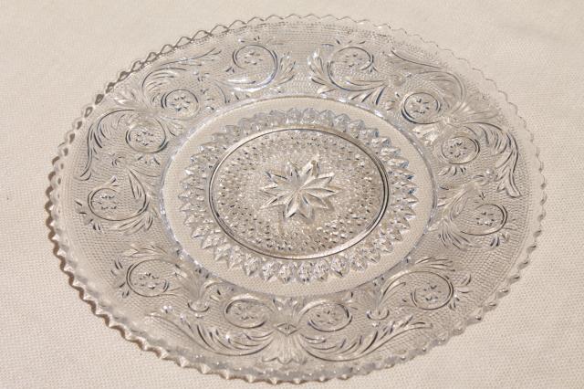 photo of vintage clear sandwich glass salad plates, Duncan & Miller pattern set of 8 #5