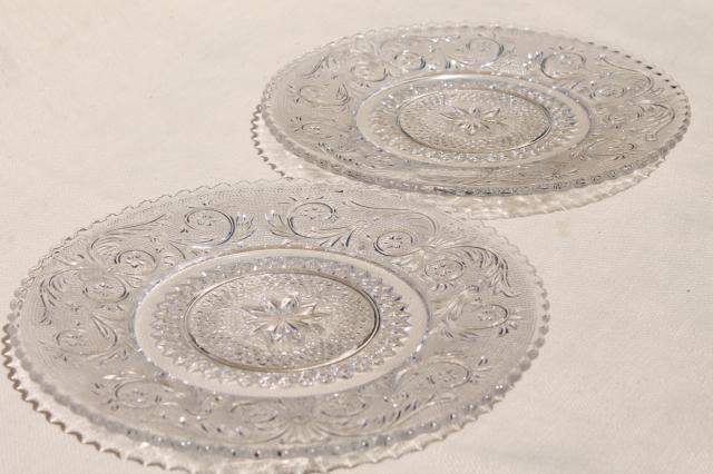 photo of vintage clear sandwich glass salad plates, Duncan & Miller pattern set of 8 #6