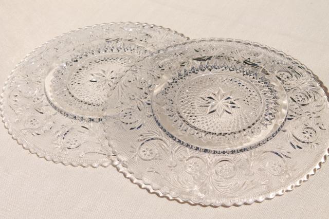 photo of vintage clear sandwich glass salad plates, Duncan & Miller pattern set of 8 #7