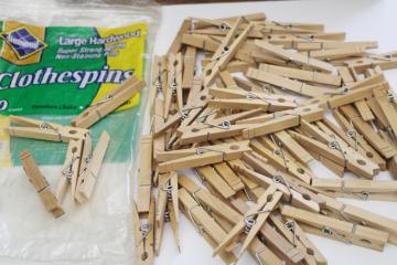 catalog photo of vintage clip style clothes pins, hardwood clothespins w/ old fashioned sturdy steel springs