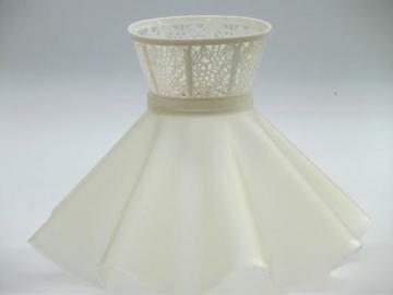 catalog photo of vintage clip-on lampshade, retro ruffled plastic lace boudoir lamp shade