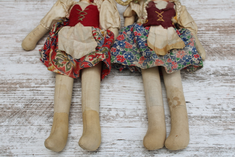 photo of vintage cloth dolls, girls w/ blonde braids in Polish folk costumes, cotton print skirts, drindls #3