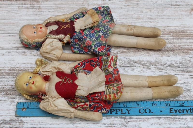 photo of vintage cloth dolls, girls w/ blonde braids in Polish folk costumes, cotton print skirts, drindls #5