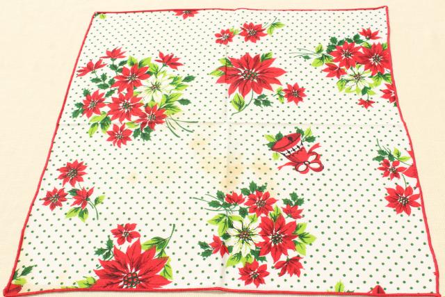 photo of vintage cloth napkins, lot of Christmas prints & solid red linen dinner buffet napkins #2