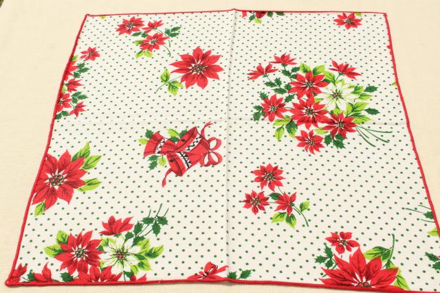 photo of vintage cloth napkins, lot of Christmas prints & solid red linen dinner buffet napkins #3