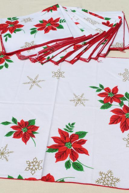 photo of vintage cloth napkins, lot of Christmas prints & solid red linen dinner buffet napkins #4