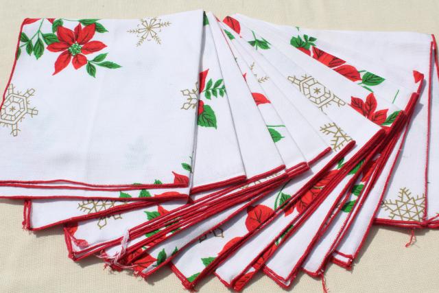 photo of vintage cloth napkins, lot of Christmas prints & solid red linen dinner buffet napkins #5