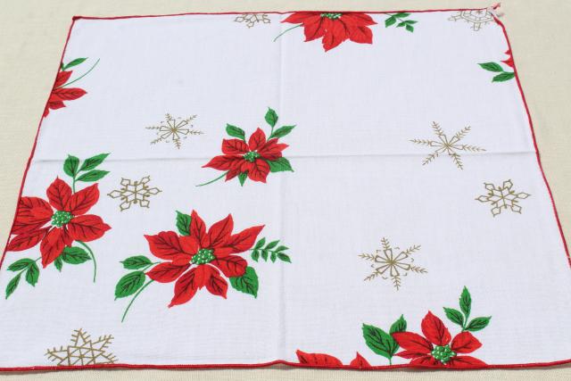 photo of vintage cloth napkins, lot of Christmas prints & solid red linen dinner buffet napkins #6