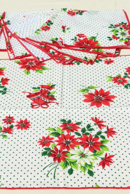 photo of vintage cloth napkins, lot of Christmas prints & solid red linen dinner buffet napkins #10