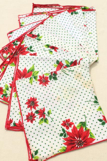 photo of vintage cloth napkins, lot of Christmas prints & solid red linen dinner buffet napkins #11