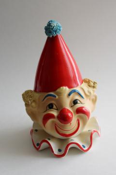 catalog photo of vintage clown planter or head vase, Inarco Japan hand painted ceramic, china spaghetti