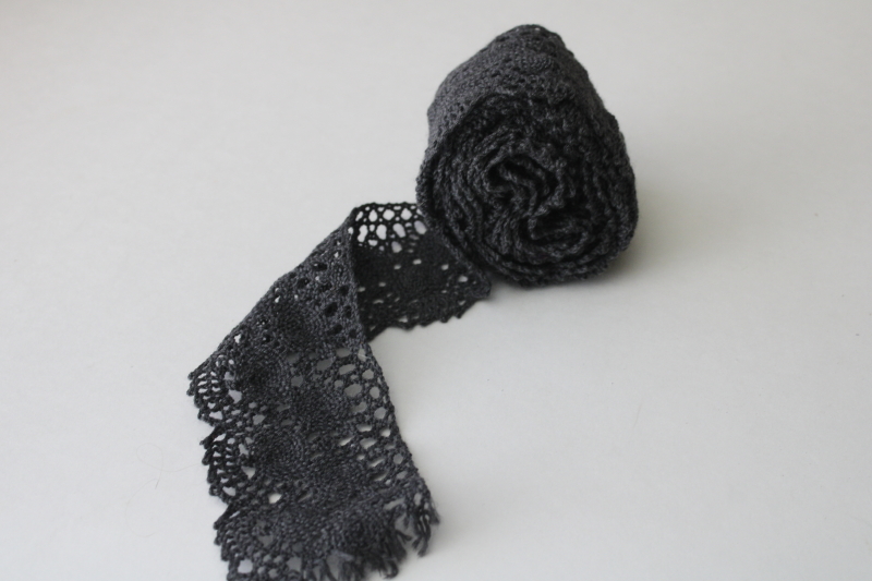 photo of vintage cluny cotton lace, wide edging lace trim in charcoal gray witchy whimsigoth girl style  #2