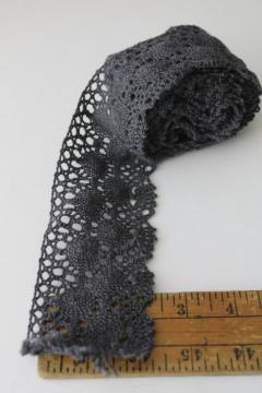 vintage cluny cotton lace, wide edging lace trim in charcoal gray witchy whimsigoth girl style 