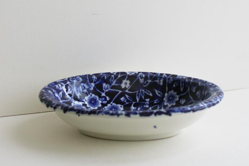 photo of vintage cobalt blue and white chintz Calico china soap dish Burleigh - England #1