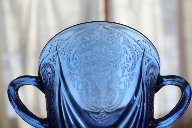 photo of vintage cobalt blue depression glass Hazel Atlas Royal Lace pattern sugar bowl #4