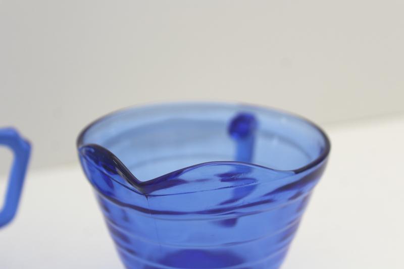 photo of vintage cobalt blue depression glass cream pitcher & sugar bowl Hazel Atlas Moderntone #2
