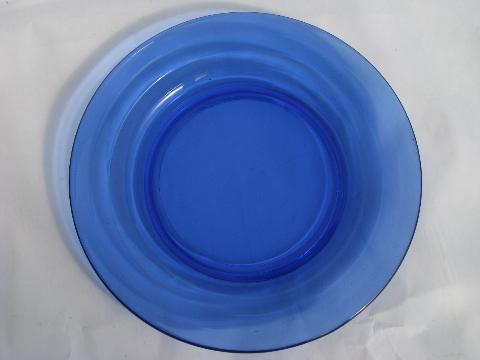 photo of vintage cobalt blue depression glass plates, Moderntone banded ring #2