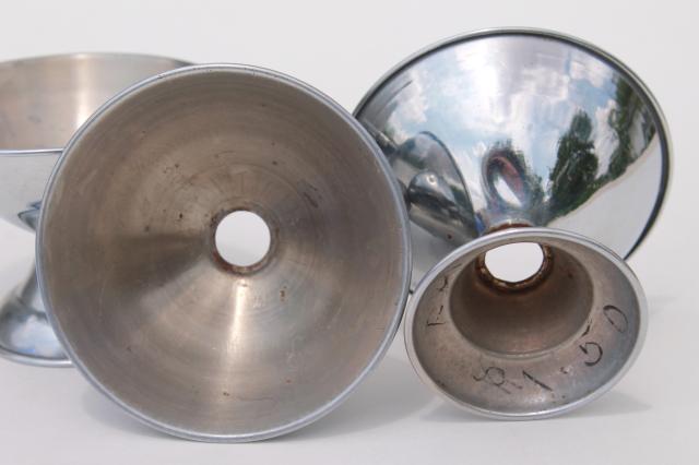 photo of vintage cobalt blue depression glass sherbet dishes, glass bowls w/ metal holders #2