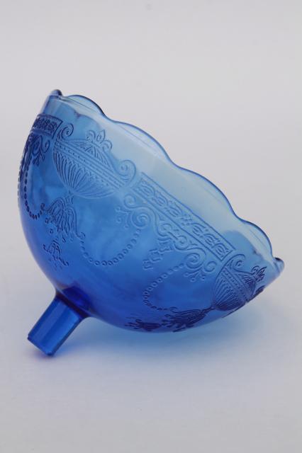 photo of vintage cobalt blue depression glass sherbet dishes, glass bowls w/ metal holders #7