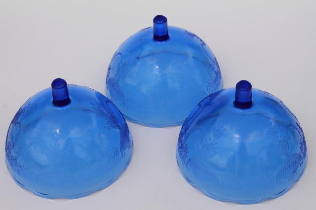 photo of vintage cobalt blue depression glass sherbet dishes, glass bowls w/ metal holders #9