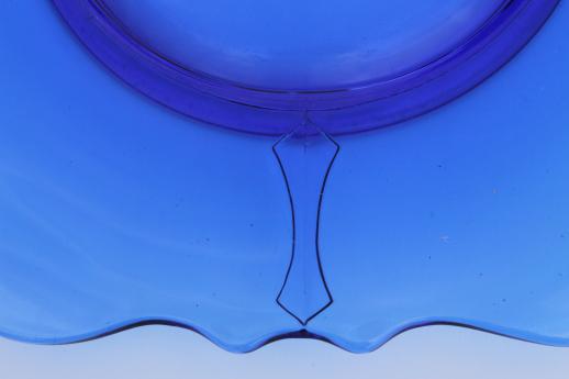 photo of vintage cobalt blue glass cake plate w/ handles Mt Pleasant depression glass  #4