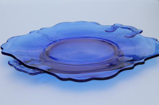 photo of vintage cobalt blue glass cake plate w/ handles Mt Pleasant depression glass  #5