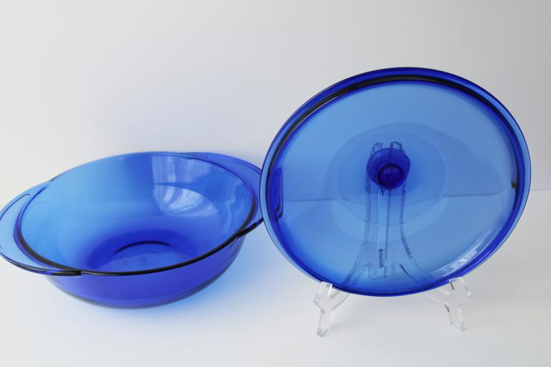 photo of vintage cobalt blue glass casserole baking dish w/ lid, Anchor Hocking oven ware #4