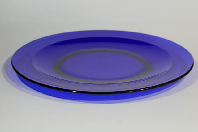 photo of vintage cobalt blue glass chop plate or sandwich tray, large cake plate #3