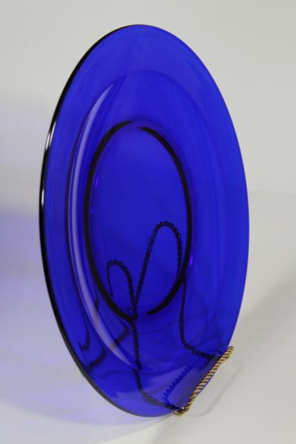 photo of vintage cobalt blue glass chop plate or sandwich tray, large cake plate #4