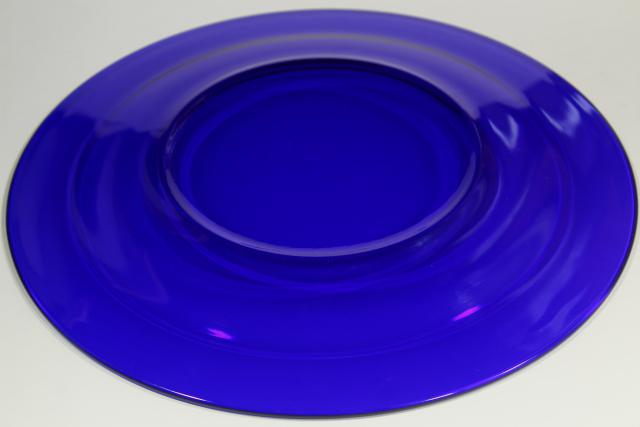 photo of vintage cobalt blue glass chop plate or sandwich tray, large cake plate #6