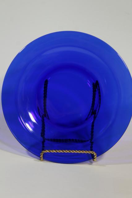 photo of vintage cobalt blue glass dishes, dinner and salad plates set for 4 #8