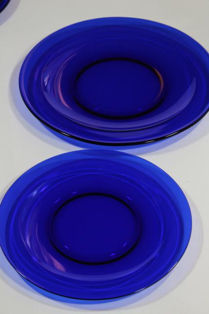 photo of vintage cobalt blue glass dishes, dinner and salad plates set for 4 #10