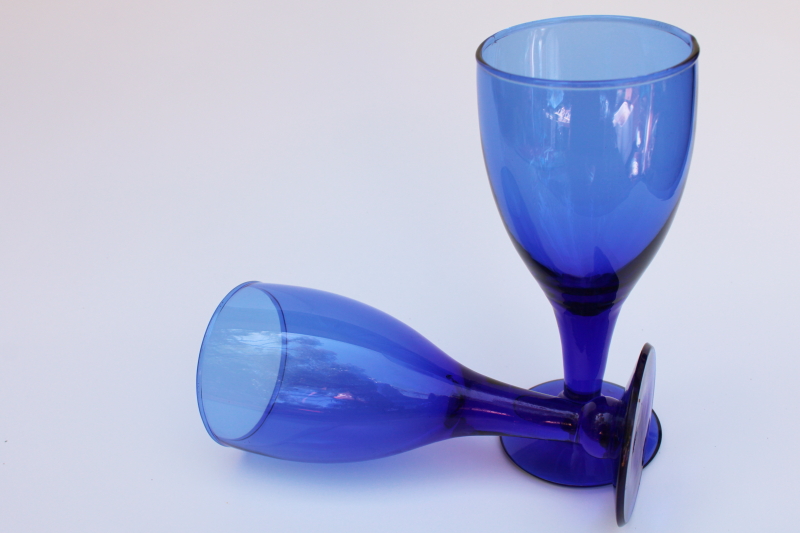 photo of vintage cobalt blue glass goblets, chunky rustic style water or wine glasses #2
