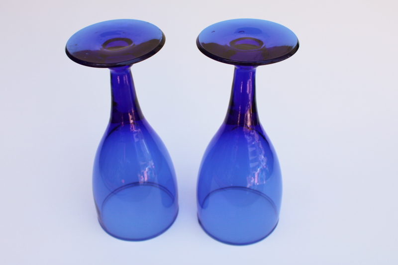 photo of vintage cobalt blue glass goblets, chunky rustic style water or wine glasses #3