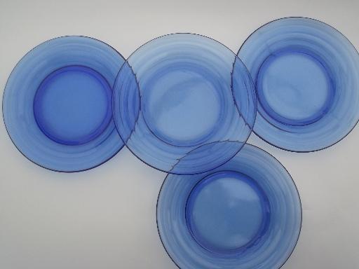 photo of vintage cobalt blue glass plates, Hazel Atlas moderntone depression glass #1