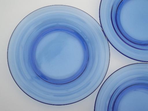 photo of vintage cobalt blue glass plates, Hazel Atlas moderntone depression glass #2