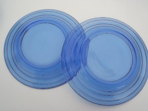 photo of vintage cobalt blue glass plates, Hazel Atlas moderntone depression glass #3