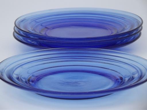 photo of vintage cobalt blue glass plates, Hazel Atlas moderntone depression glass #4